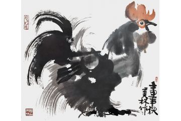 艺术大师韩美林花鸟画《公鸡》