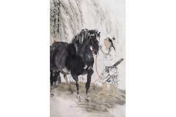 中美协副主席何家英人物画作品《洗马图》