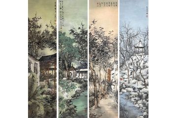 中美协会员林容生山水画作品《山水四条屏》