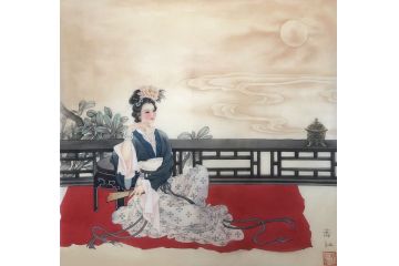 萧红新品佳作工笔人物画《赏月图》
