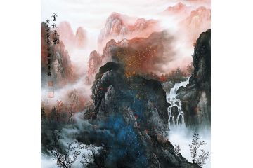 一级美术师易剑赋彩墨山水画作品《金秋流韵》