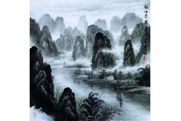 一级美术师易剑赋彩墨山水画作品《漓江春水》