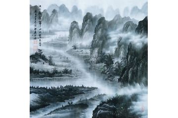 一级美术师易剑赋彩墨山水画作品《穷款》