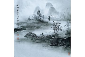 一级美术师易剑赋彩墨山水画作品《旷野》