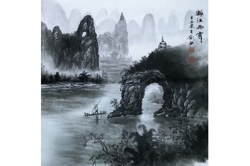 一级美术师易剑赋彩墨山水画作品《漓江》
