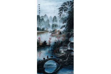 一级美术师易剑赋彩墨山水画作品《漓江晨歌》
