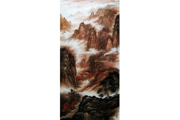 一级美术师易剑赋彩墨山水画作品《红霞满天》
