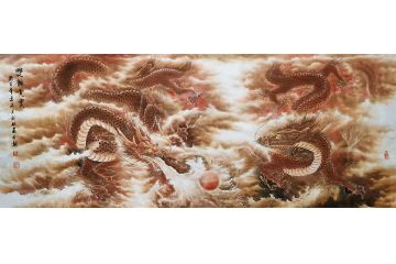 一级美术师易剑赋彩墨山水画作品《双龙贡宝》