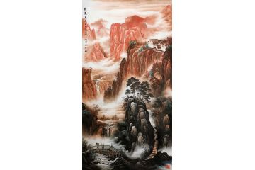 一级美术师易剑赋彩墨山水画作品《紫气东来》