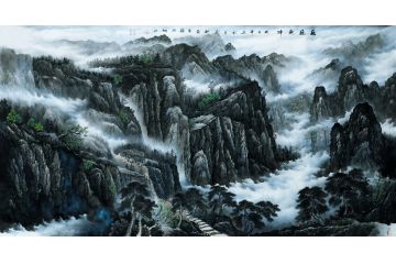 一级美术师易剑赋彩墨山水画作品《魏巍乾坤》