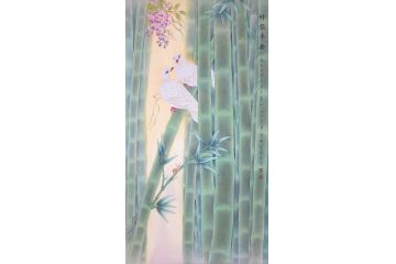 实力派画家萧红工笔花鸟画《竹报平安》