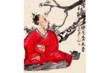 著名画家一山写意人物画《雪煮梅花茶更香》