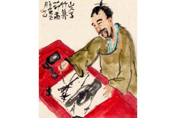 著名画家一山写意人物画《山人写竹气节高》