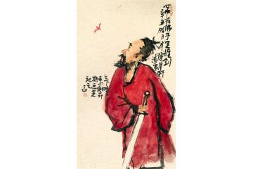 著名画家一山写意人物画《心中有佛手里握剑》