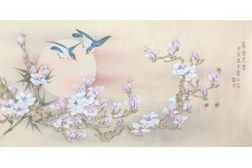 实力派画家萧红工笔花鸟画《鸟语花香》