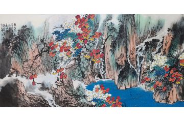中美协会员庞银时写意山水画《秋雨涨花池》