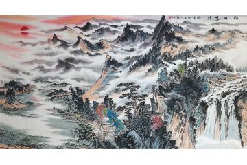 中美协会员庞银时写意山水画《旭日东升》