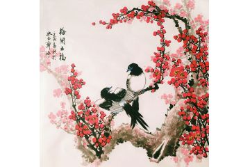 邱冰冰国画小品梅花图《梅开五福》