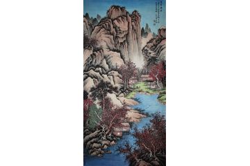 湖南美协会员许吉尔新品力作山水画作品《溪岸福居》