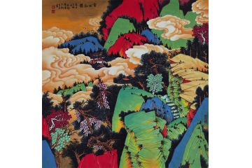 湖南美协会员许吉尔新品力作山水画作品《金山红韵》