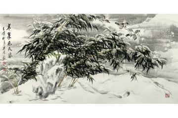 石荣禄新品写意花鸟画竹子图《寒翠见天姿》