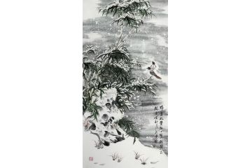 国礼特供艺术家石荣禄写意花鸟画《瑞雪兆丰年》