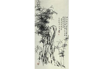 石荣禄新品写意花鸟画竹子图《两竿修竹入云根》