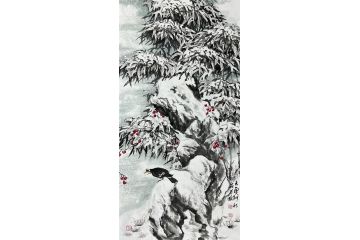 国礼特供书画艺术家石荣禄新品花鸟画《雪竹图》