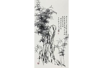 国礼特供书画艺术家石荣禄新品花鸟画《竹石图》