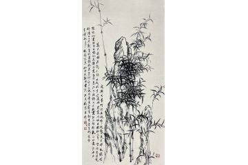 国礼特供书画艺术家石荣禄新品花鸟画《竹石图》