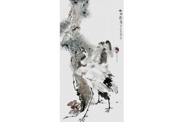 吉林美协会员曲展写意花鸟画《松龄鹤寿》