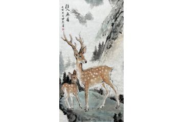 安然写意花动物新品《双鹿图》