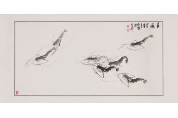 中美协会员杜艳国画虾《争游》