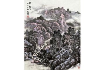 何新起写意山水画作品《豀山霞起》