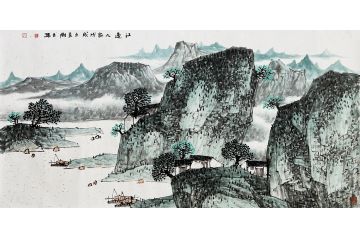 中美协会员张树立新品山水画《江边人家》