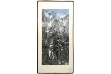 当代著名书画家叶大隐新品山水画《山乡古韵》