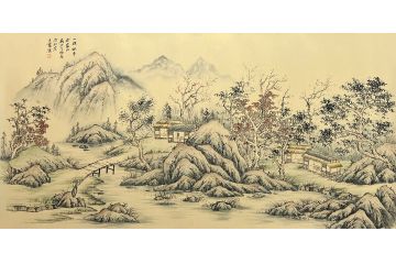 中美协会员王宁山水画新品《一抹秋色染家山》