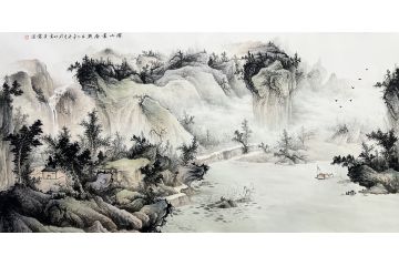 画家王宁写意山水画新品《深山富居》
