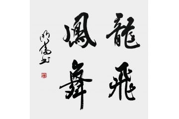 韩明伦斗方四字成语书法《龙飞凤舞》