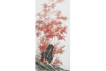 史同刚写意花鸟画竹子《红竹图》