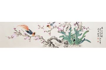国礼特供艺术家石荣禄写意花鸟画《喜上眉梢》