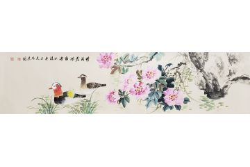 国礼特供艺术家石荣禄写意花鸟画《情满花开相濡以沫》