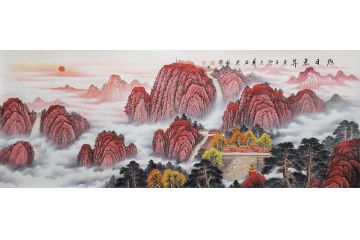 国礼特供艺术家石荣禄写意花鸟画《旭日东升》