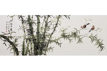 国礼特供艺术家石荣禄写意花鸟画《竹报平安》