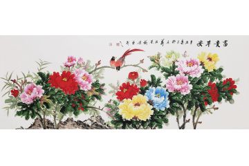 国礼特供艺术家石荣禄写意花鸟画《富贵平安》