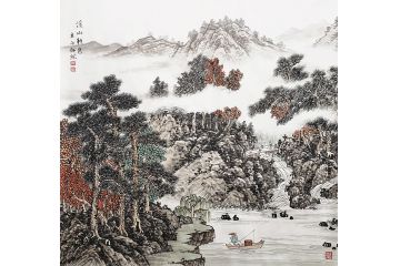 何新起写意山水画作品《溪山秋色》