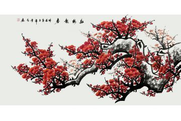 常为四尺整张写意花鸟画作品《红梅报春》