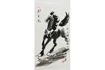著名画家李新才骏马图《一马当先》