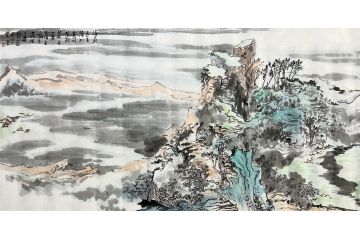 中美协会员庞银时写意山水画《渔隐图》