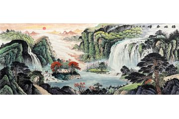 宋清小八尺聚宝盆山水画《福地春晖》